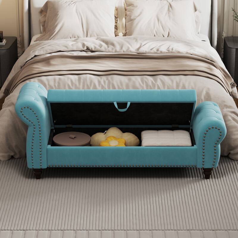 64.5" Bed Bench for Bed Room Nails Tufted Chaise of Lounge with Storage