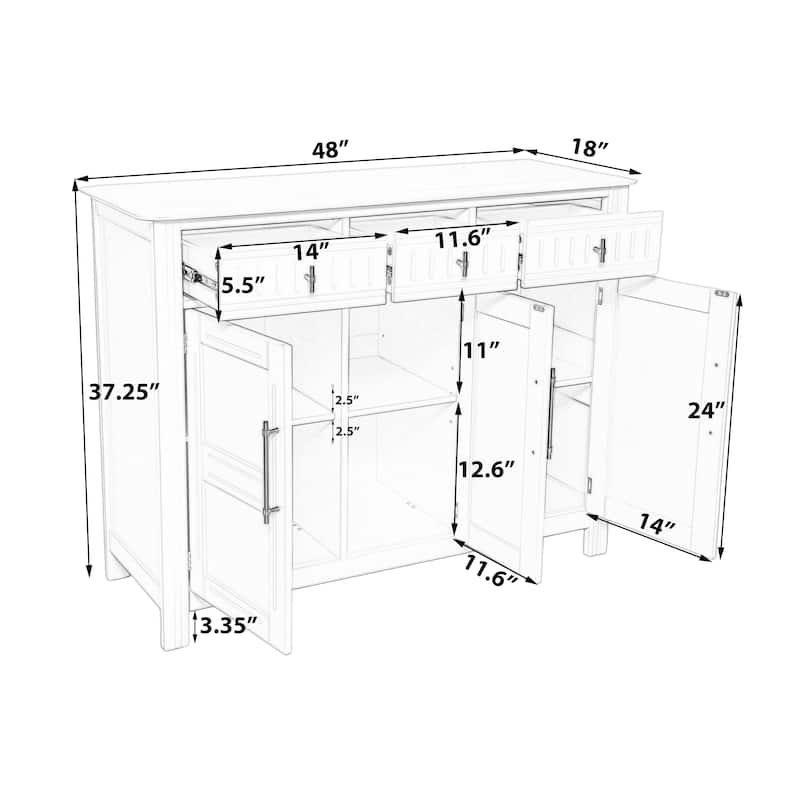 3 Doors Buffet Sideboard Storage Cabinet for Dining Room Living Room Entryway