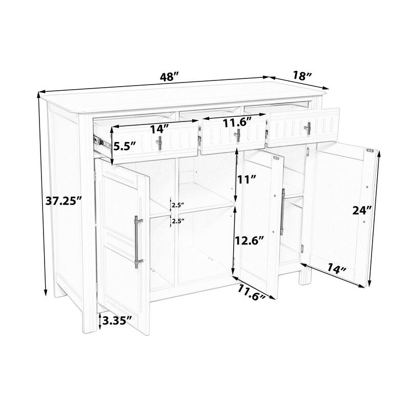 48" Sideboard Buffet Cabinet with 3 Doors and 3 Drawers, Modern Buffet Table Coffee Bar Storage Cabinet with Adjustable Shelves