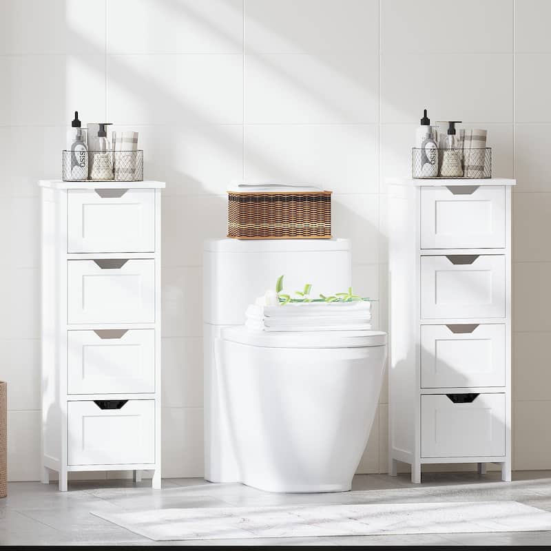 White 32.68"Tall Bathroom Storage Cabinet with 4 drawers and 1 door
