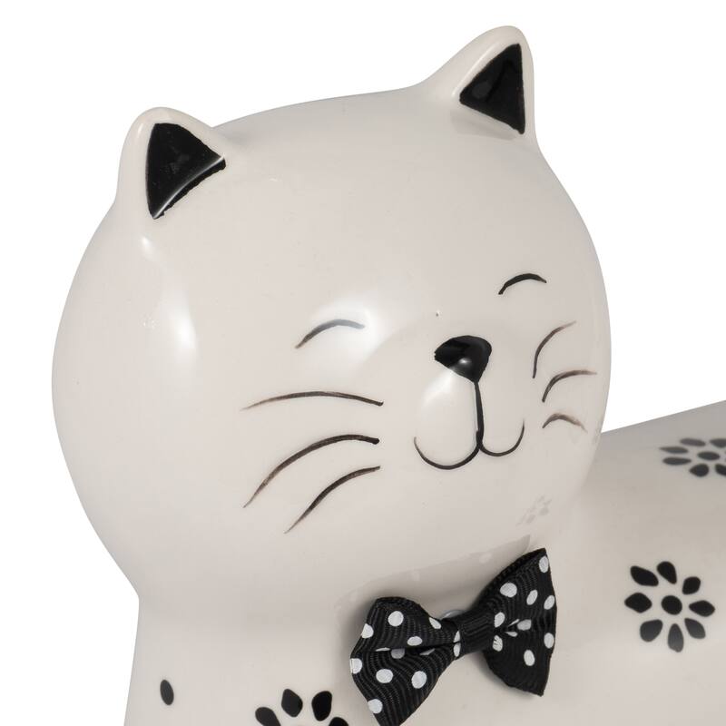 Sagebrook Home Ceramic White Novelty Daisies Cat, Accent Piece Sculpture Home Decor Collectible