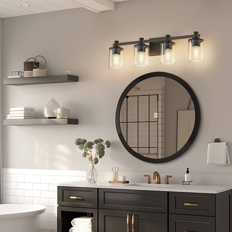 3 Light Vanity Lights, Black and Gold Wall Sconce Light with Clear Glass, Bathroom Light Fixtures