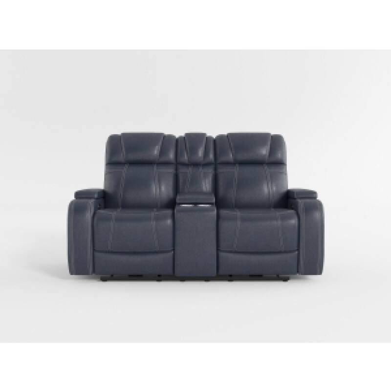 Ezia Power Double Recliner Loveseat, Console, Blue Leather, 74 Inch