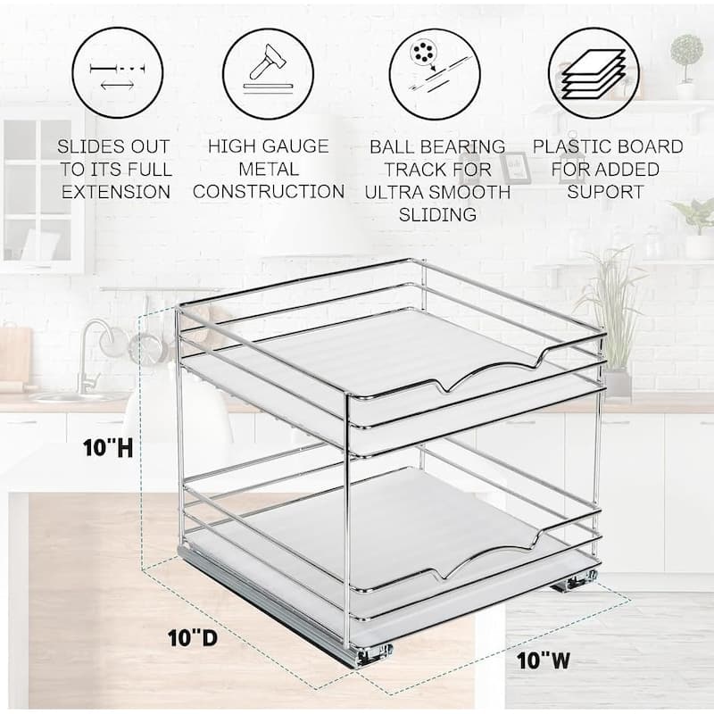 Hold N' Storage - 2 Tier Pull Out Cabinet Organizer for Spices, Cans - Heavy Duty with Lifetime Limited Warranty