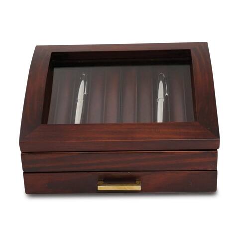 Curata Solid Walnut Wood Glass Lid 1-Drawer 19-Pen Storage Case