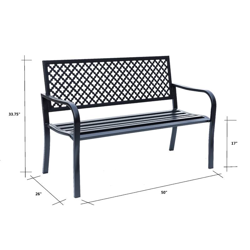Quatrefoil Pattern Steel Outdoor Garden Bench - 50" - Black