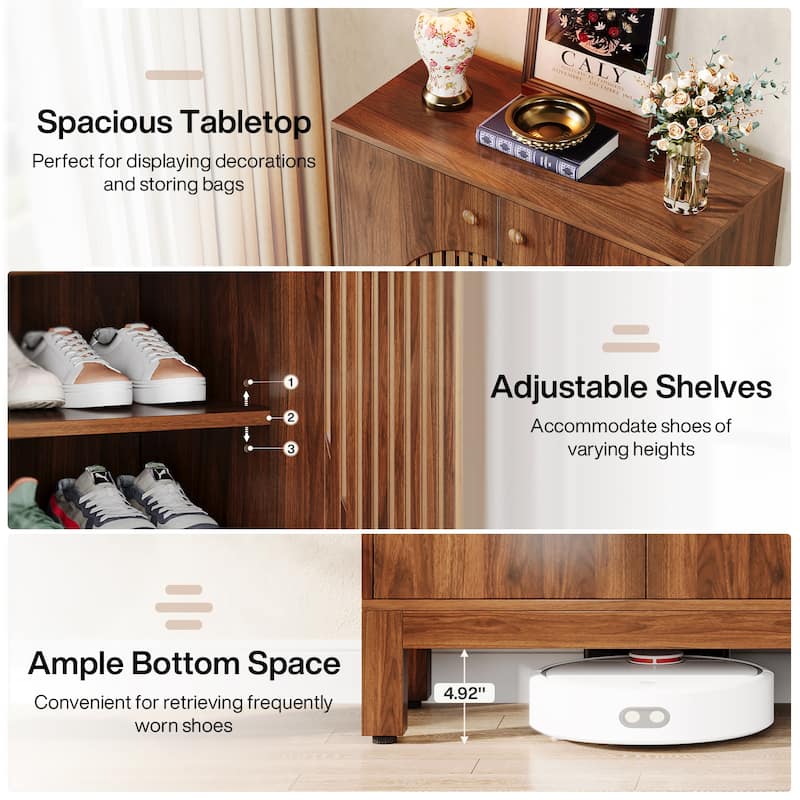 Wooden Shoe Storage Cabinet with Adjustable Shelves for 20 Pair of Shoes