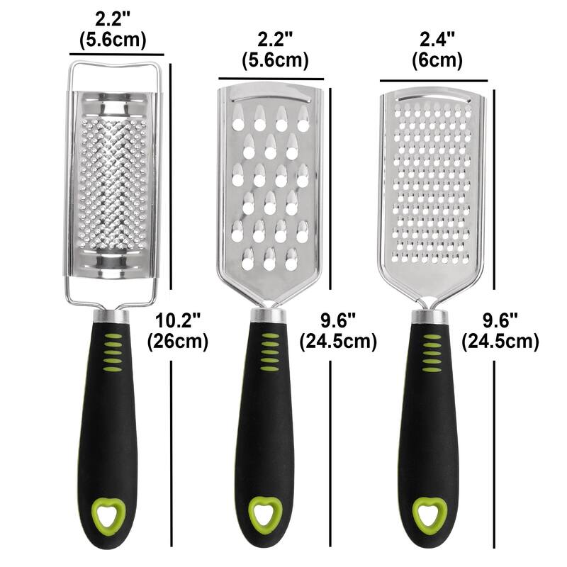 3-piece Stainless Steel Cheese Graters Set, Vegetable Fruits Slicer for Kitchen - Silver, Black, Green