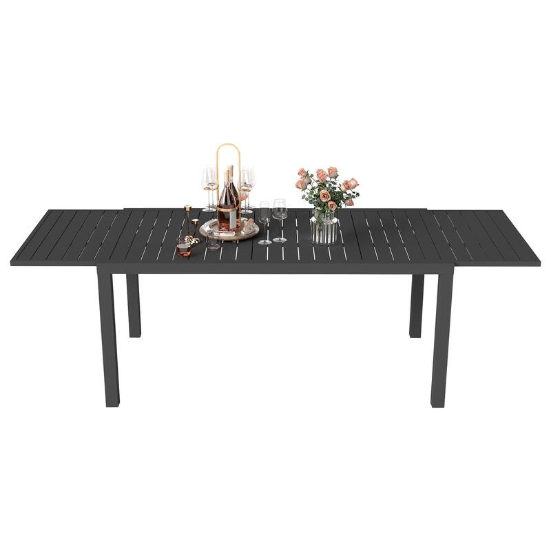 97.2"L Extendable Aluminum Outdoor Dining Table, Suitable For Living Rooms, Kitchens, Balconies, Swimming Pools - Black
