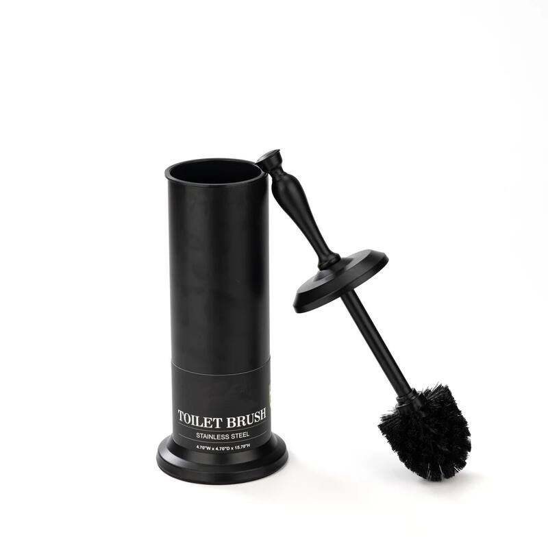 16" Tall Black Toilet Brush Set with Holder