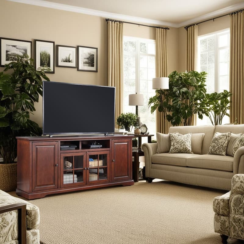 Bridgevine Home Classic 78 inch TV Stand Console for TVs up to 85 inches, No Assembly Required, Dark Cherry Finish