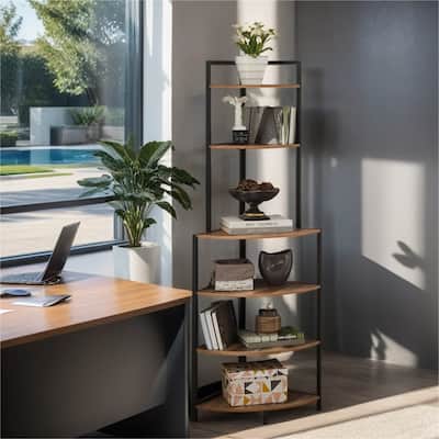 6-Tier Modern Wood Freestanding Corner Open Shelf Bookcase