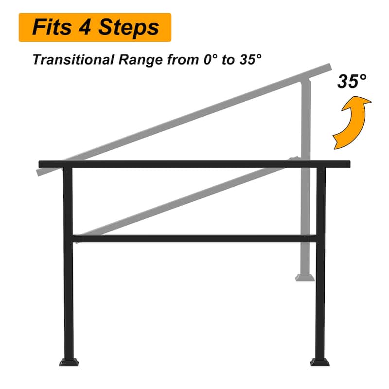 Wrought Iron Handrail 4-5Step Durable Stair Railing Indoor Outdoor Use