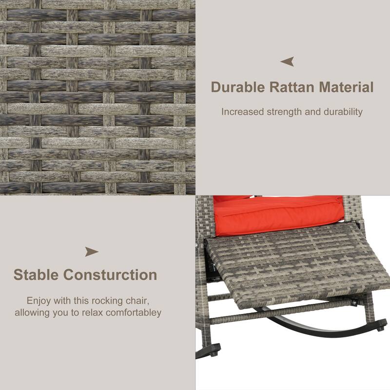 Outsunny Outdoor Wicker Rattan Recliner Rocking Cushioned Chair with Footrest & 135 Degrees of Comfort