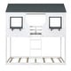 preview thumbnail 7 of 11, Stylish & House Design Wood Bunk Bed with Build-in Roof, Window, Guardrail, Ladder, White