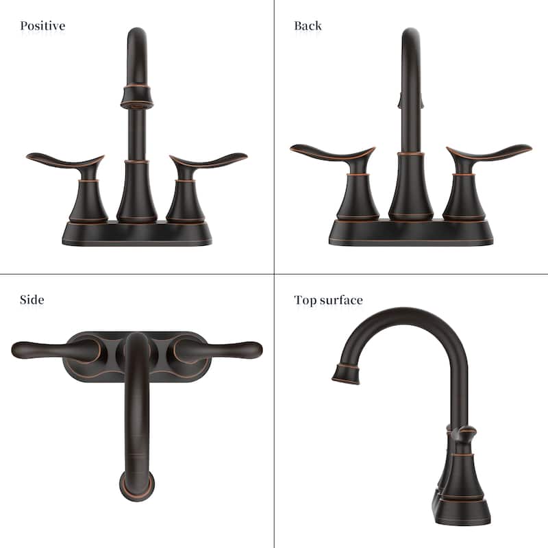 2-Handle 4-Inch Matte Black Bathroom Faucet, Bathroom Vanity Sink Faucets with Pop-up Drain and Supply Hoses