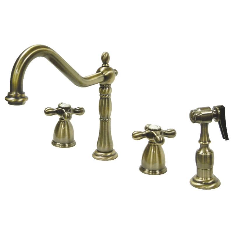 Kingston Brass Heritage 8-Inch Widespread Kitchen Faucet with Brass Sprayer - Antique Brass