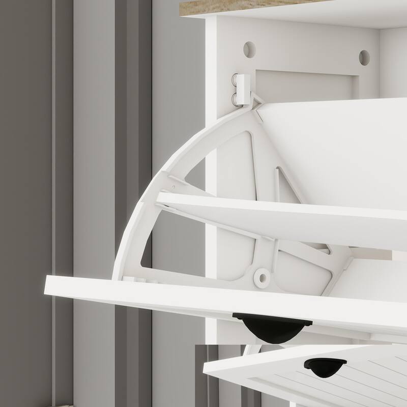 Anmytek Slim 4 Flip Drawer Shoe Storage Cabinet with Adjustable Shelves, Freestanding Entryway Shoe Organizer, White