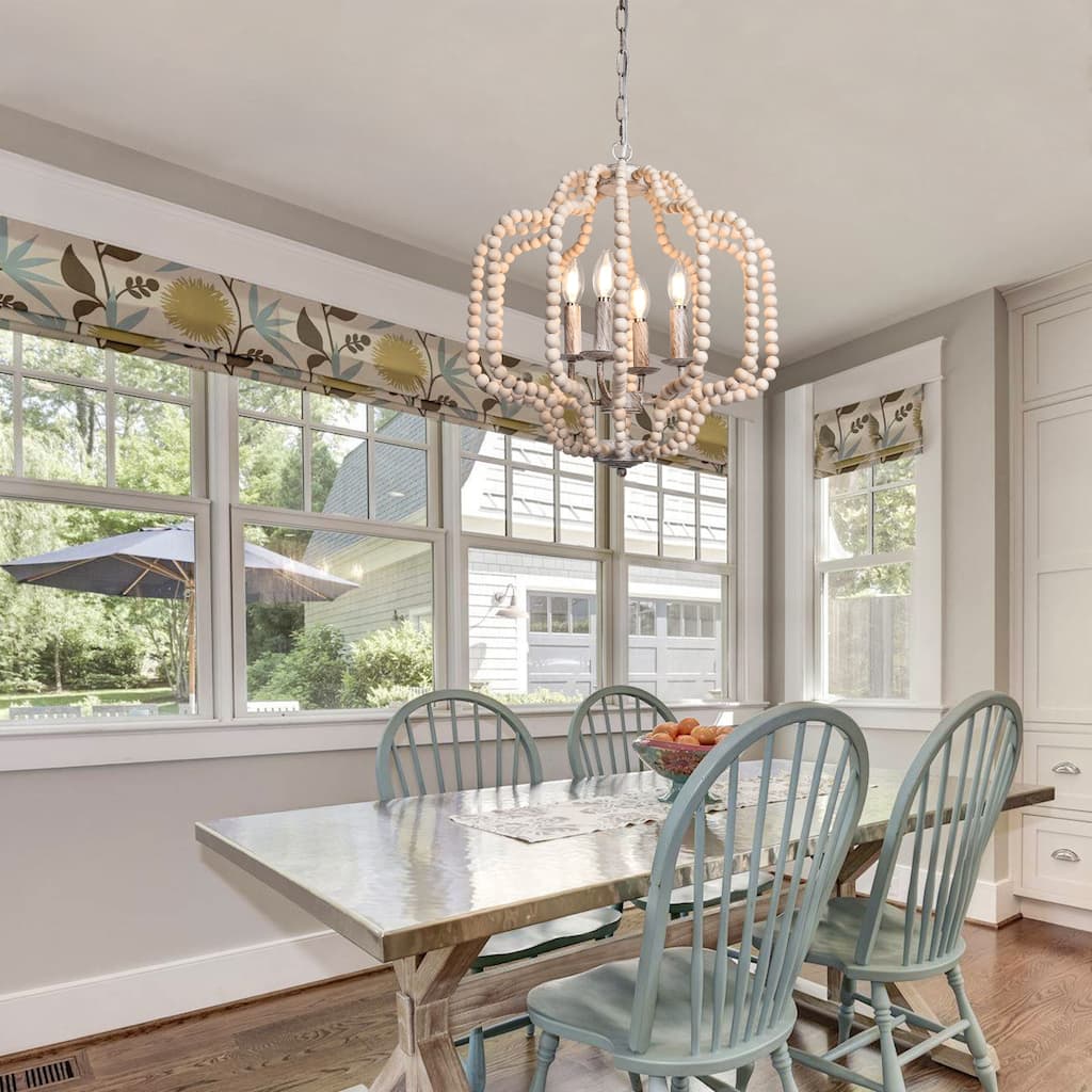OYIPRO 4-Light Farmhouse Geometric Chandelier with Wood Beads