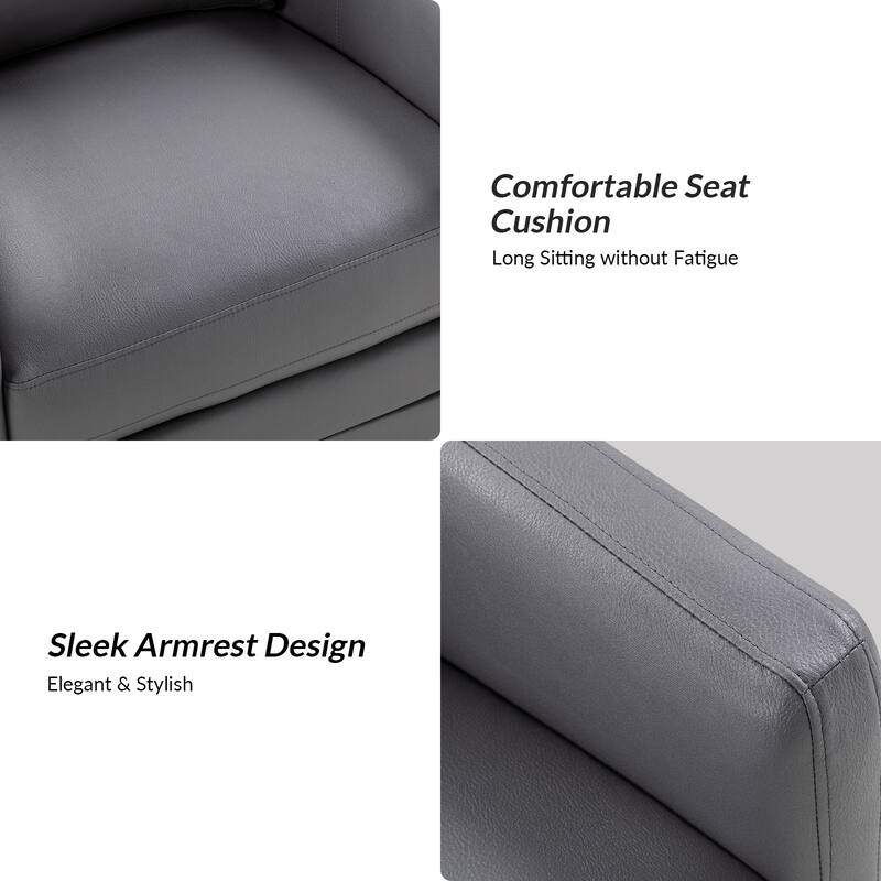 Terrance Transitional Swivel Faux Leather Barrel Accent Chair with Metal Base