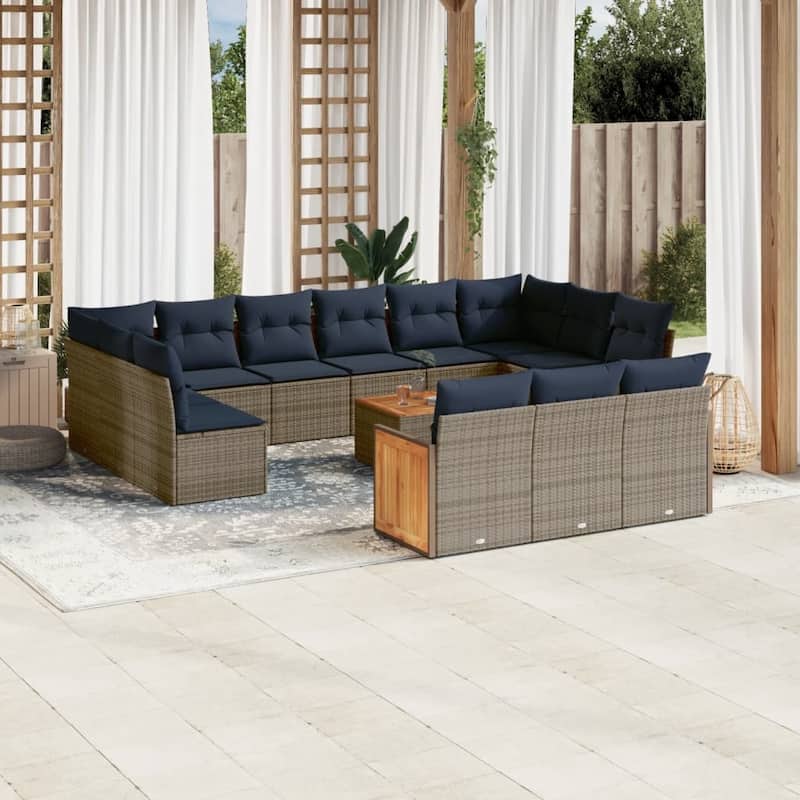 vidaXL 13/14/16 Piece Patio Sofa Set with Cushions Black/Gray Poly Rattan - 21.7 x 24.4 x 27.2 - Gray With table