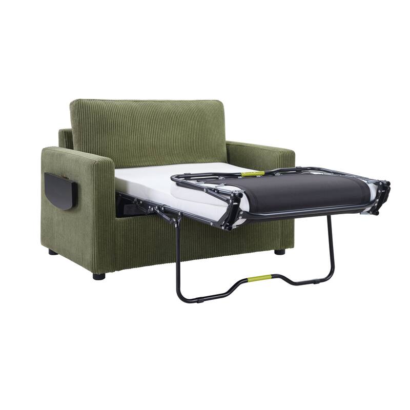 47.2" Twin Size Sleeper Sofa with Foldable Mattress, Side Pocket and 2 USB Ports for Living Room