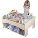 preview thumbnail 5 of 3, Hey Play 63PC Wooden Train Set with Illustrated Ocean Train Table (Yellow)