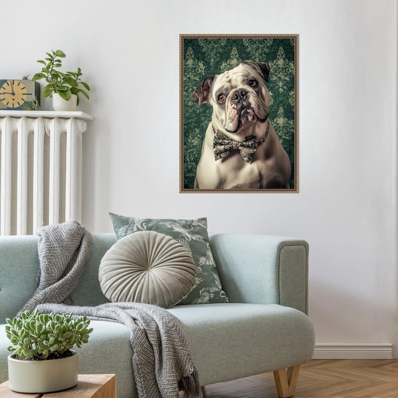 The Gentleman Bulldog by Mowzu Framed Canvas Wall Art