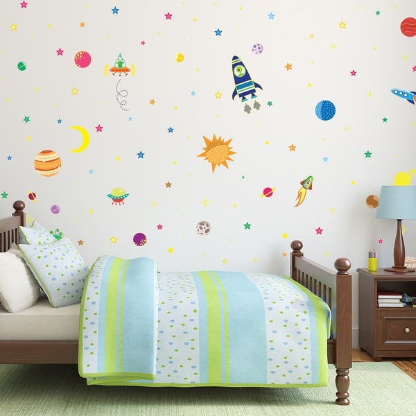slide 2 of 8, Walplus Mysterious Galaxy Planets Space Wall Stickers Nursery Decor