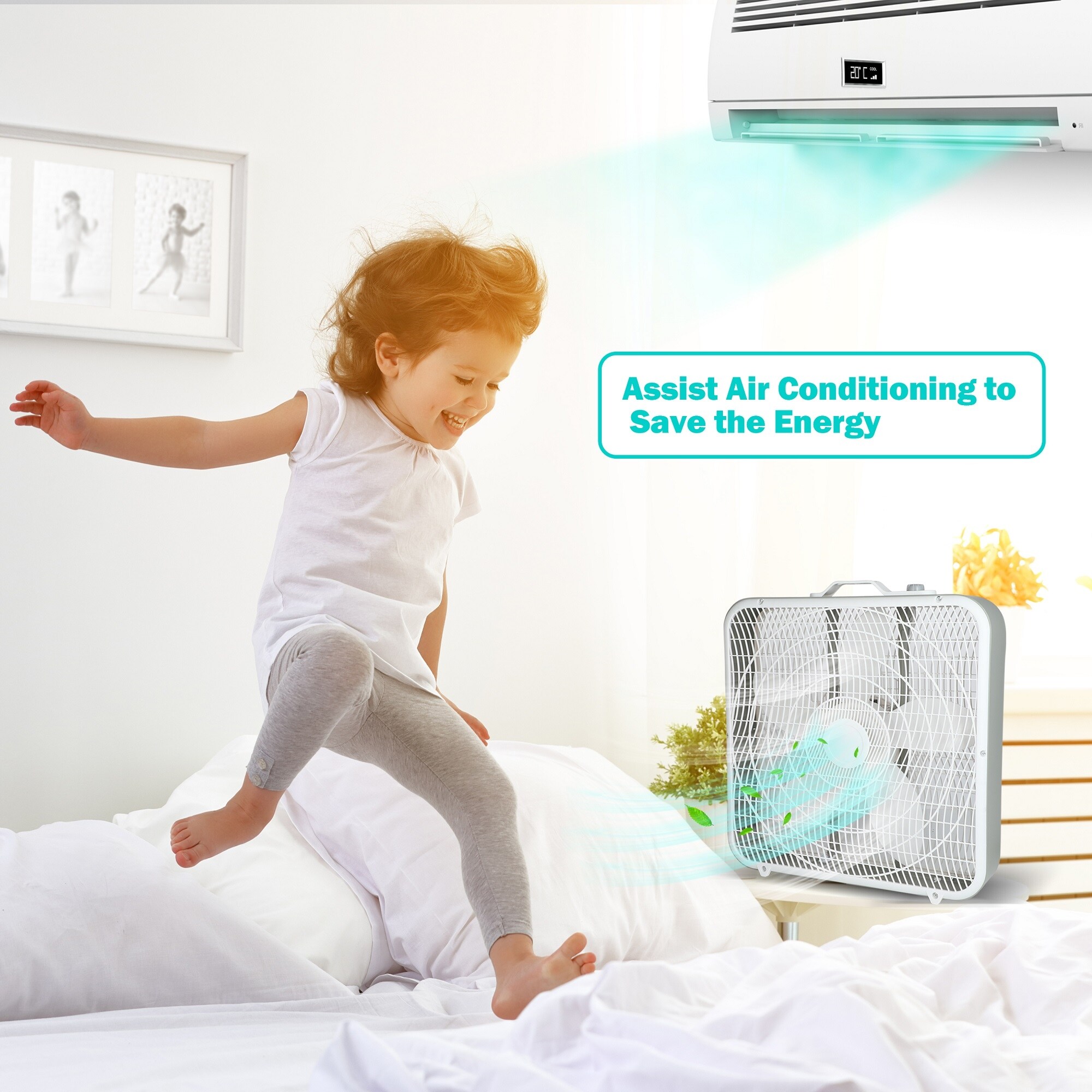 20'' Box Fan Portable Floor Fan Window Fan With 3 Speed Settings \u0026 Knob  Control - Bed Bath \u0026 Beyond - 38150162, image size:2000x2000