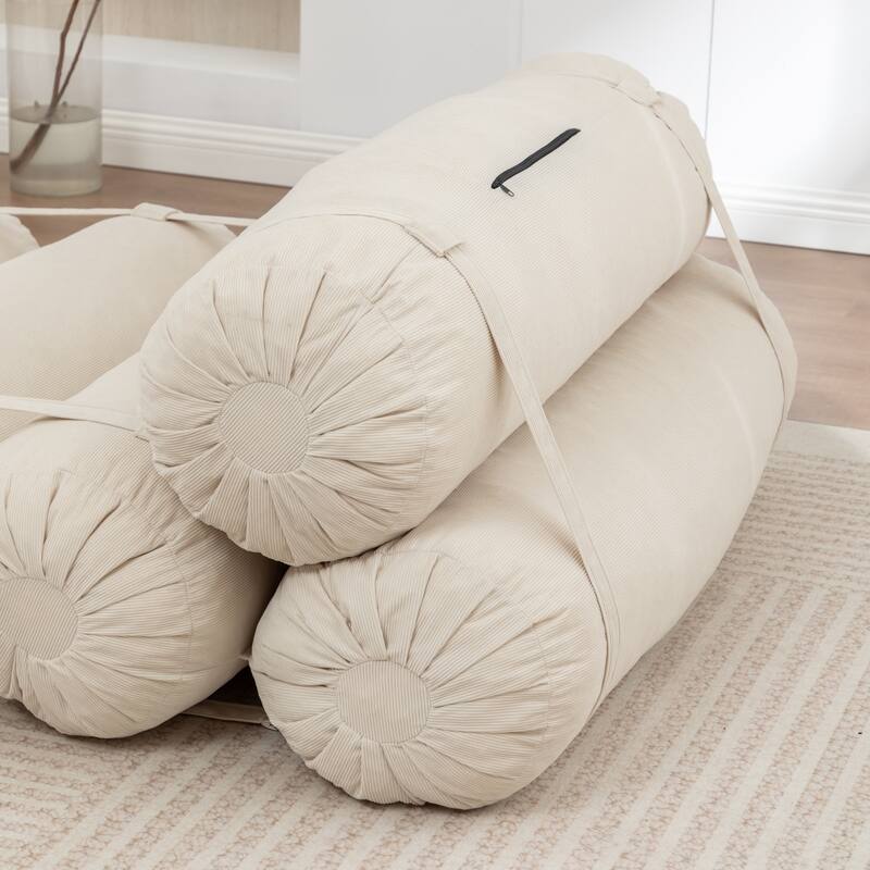 Versatile Lazy Sofa Corduroy Chaise Lounge Floor Couch Composed of 5 Cylindrical Pillows with Adjustable Straps