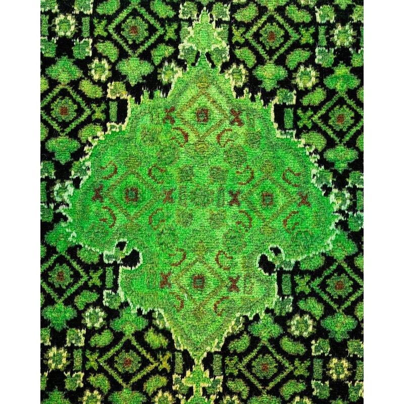 Overton Hand Knotted Wool Vintage Inspired Modern Contemporary Overdyed Green Area Rug - 6' 1" x 9' 3"