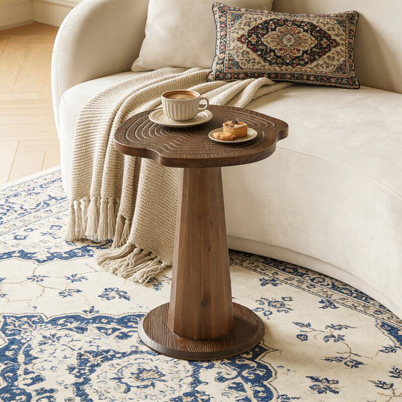 19.69" Solid Wood Stump Side Table, Rustic Nightstand