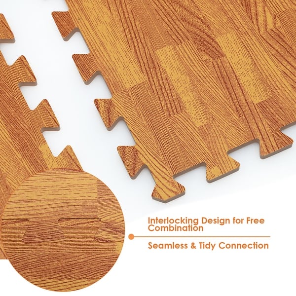 Costway 12pc Wood Grain Interlocking Floor Mats 3 8 Inch Printed Foam Tiles 24 X 24 Inch Multi Overstock 32440484