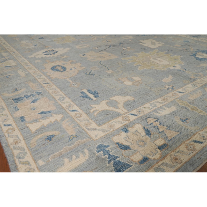 Hand Knotted Oriental 100% Wool Carpet Transitional All-Over Navy Blue & Blues Oushak Area Rug - 9' 11'' X 8' 6''