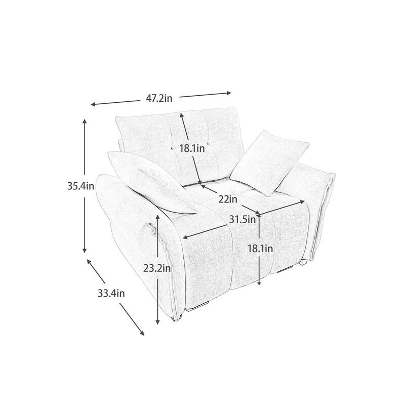 Roomfitters 47" Single Seater Modular Sofa, Ergonomic Deep Seat Chenille Armchair with Pillows