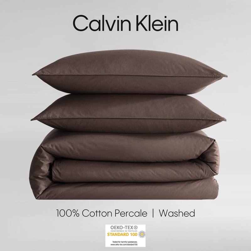 Calvin Klein Washed Percale Solid Cotton Duvet Cover Set