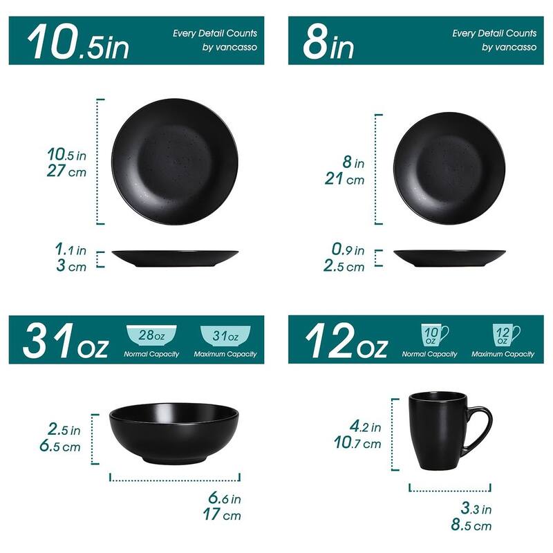 vancasso Moda 16-Piece Matte Speckled Dinnerware Set, Service for 4