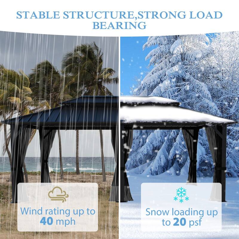 VEIKOUS Aluminum Double Hardtop Gazebo Pergola for Patio, Lawn, and Garden with Removable Netting