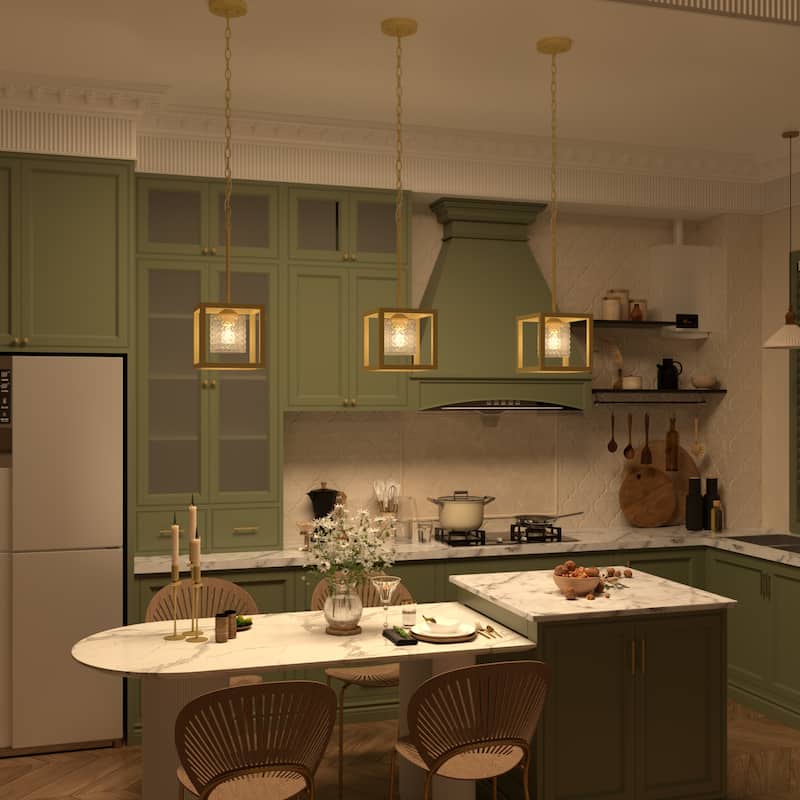 Moulins 1-light Modern Glam Crystal Geometric Kitchen Island Pendant Light - Gold
