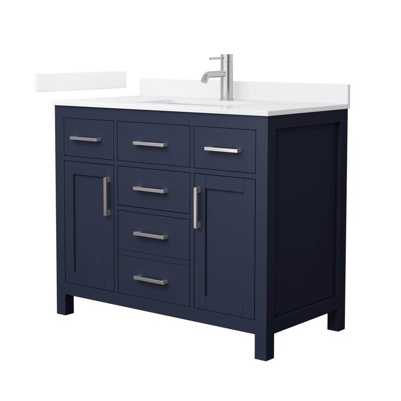 Wyndham Collection WCG2424-42S-QTZ-UNSMXX Beckett 42" Free Standing - Dark Blue / White Quartz Top / Brushed Nickel