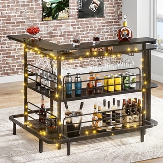 ★ Private Bar Counter Set Home Bar Unit, 4 Tier L Shaped Liquor Bar Table with Storage and
