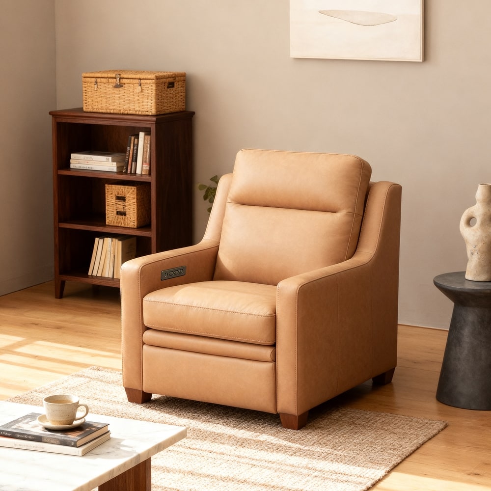 Genuine Leather Recliner Sofa 33" Triple-Motor Power Zero-Wall Reclining Couch with USB&USB-C Port