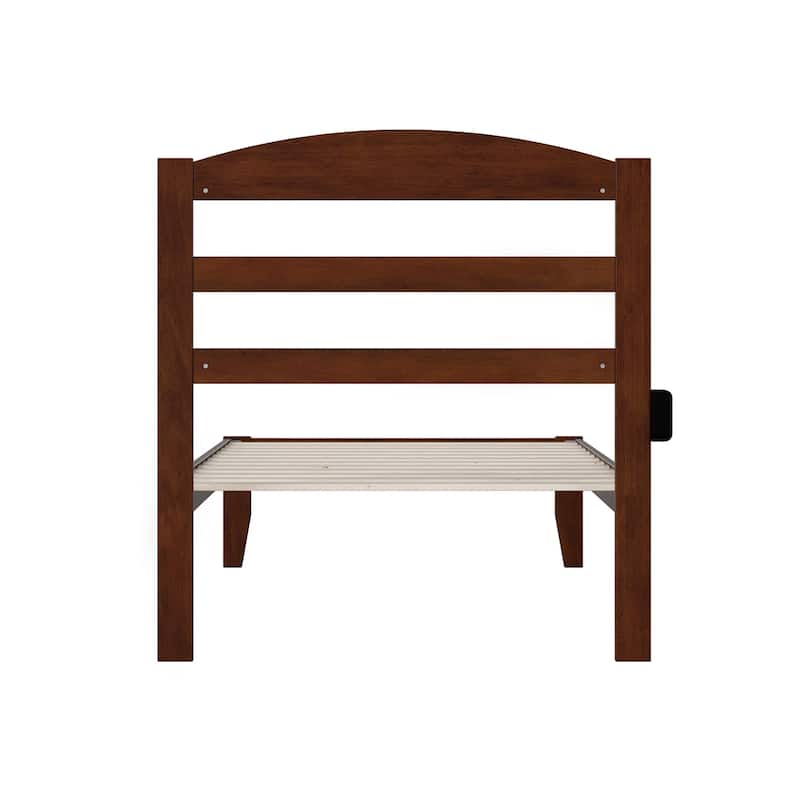 Twin Bed Frame Walnut Wood Slat Platform Bed Coastal Style