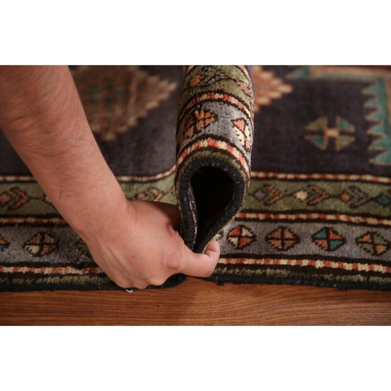 Blue Ardebil Persian Vintage Runner Rug Hand-Knotted Wool Carpet - 4'1"x 9'11"
