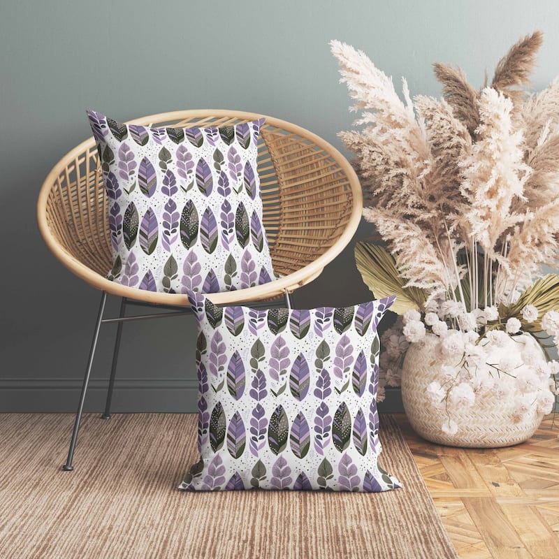 Tribal Leafy Treasures Faux Suede Reversible Throw Pillow Purple and Green
