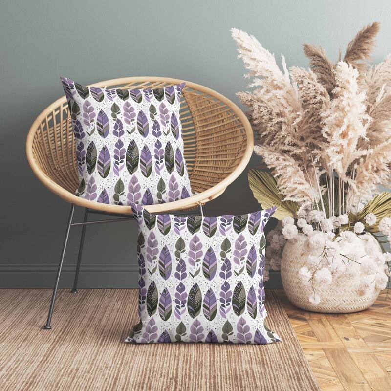 Tribal Leafy Treasures Indoor/Outdoor Reversible Throw Pillow Purple and Green