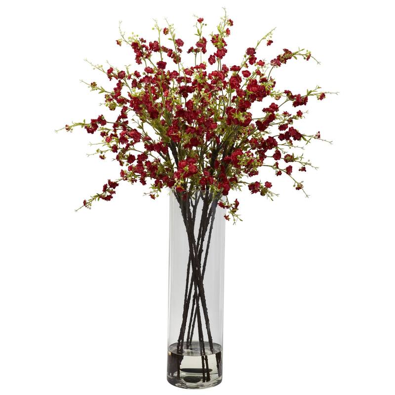 Cherry Blossom Arrangement Tall 38" Artificial Flowers Vase Home Office Decor - 38