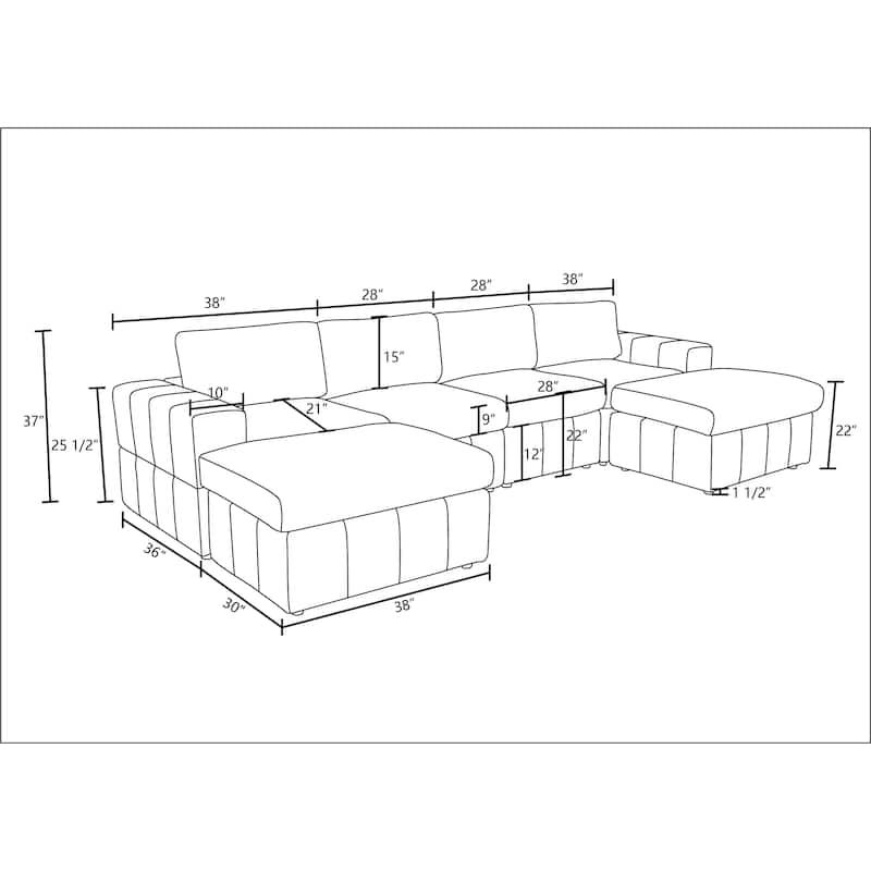 132'' U-Shaped Corduroy Sectional Sofa Couch with Ottomans for Living Room