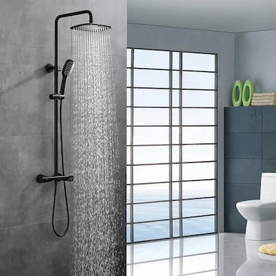 Thermostatic Shower Faucet Set With Handheld Exposed Wall Mount Shower System Complete Black Rainfall Shower Head With Valve